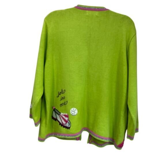 Berek Golf Sweater Cardigan Green Pink Beaded Embroidered Women’s L - Picture 2 of 11